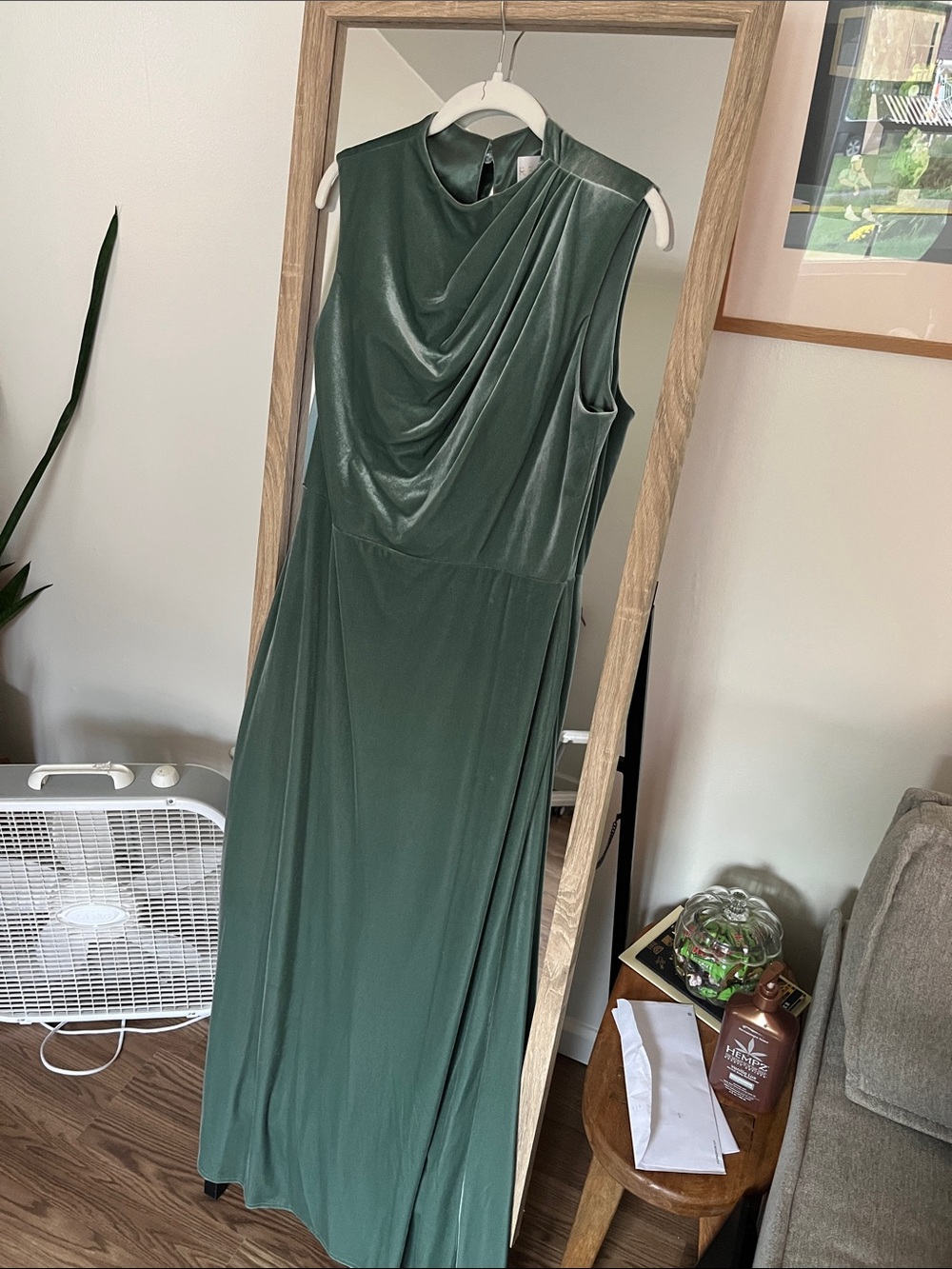 Revelry velvet Olive Green Sleeveless Draped Maxi Dress